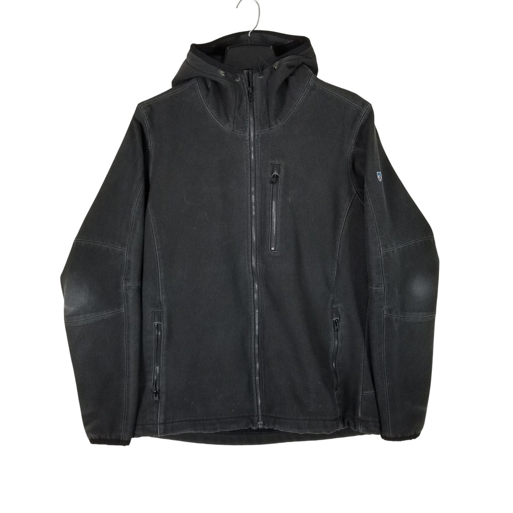 Kuhl Interceptr Hoodie Mens Large Black Full Zip Waffle Fleece Jacket